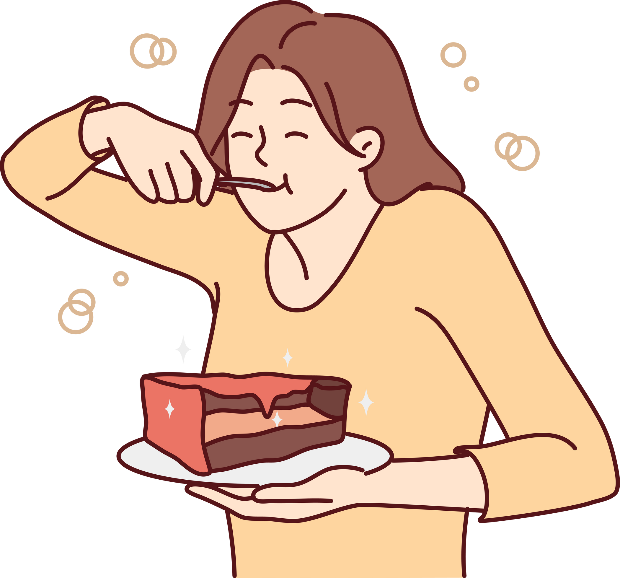 Young woman eating chocolate cake